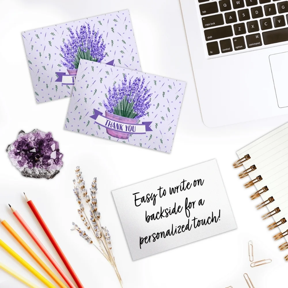 25 Pack Thank you Cards Lavender Insert Cards 4x6